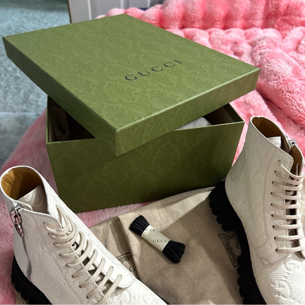Gucci Women's Ivory Lace-Up Boots
